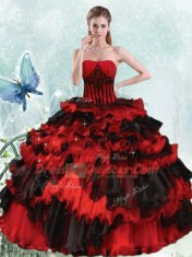 Organza Sleeveless Floor Length Ball Gown Prom Dress and Appliques and Ruffled Layers