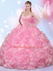 Floor Length Rose Pink Quinceanera Gowns Sweetheart Sleeveless Lace Up