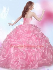 Floor Length Rose Pink Quinceanera Gowns Sweetheart Sleeveless Lace Up