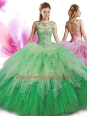 Custom Design Multi-color Zipper Scoop Beading and Ruffles Quinceanera Dresses Tulle Sleeveless