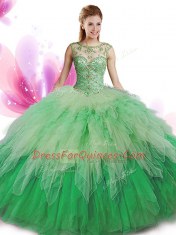 Custom Design Multi-color Zipper Scoop Beading and Ruffles Quinceanera Dresses Tulle Sleeveless