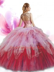 Custom Design Multi-color Zipper Scoop Beading and Ruffles Quinceanera Dresses Tulle Sleeveless