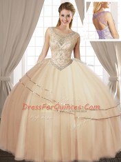 Discount Scoop Beading Ball Gown Prom Dress Champagne Lace Up Sleeveless Floor Length