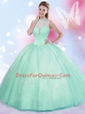 Tulle Sleeveless Floor Length Quinceanera Gown and Beading