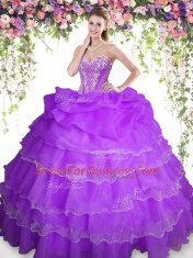 Sleeveless Beading and Ruffled Layers and Pick Ups Lace Up Quinceanera Dresses