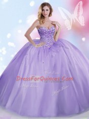 Custom Fit Lavender Sleeveless Floor Length Beading Lace Up Quinceanera Gown