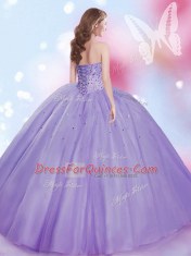 Custom Fit Lavender Sleeveless Floor Length Beading Lace Up Quinceanera Gown