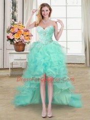 Four Piece Apple Green Organza Lace Up Sweetheart Sleeveless Floor Length Quince Ball Gowns Beading and Ruffles and Pick Ups