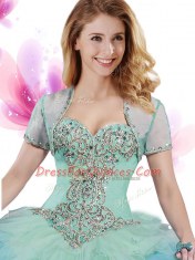 Tulle Sleeveless Floor Length Quinceanera Gowns and Beading and Ruffles