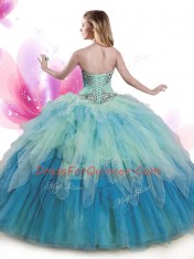 Tulle Sleeveless Floor Length Quinceanera Gowns and Beading and Ruffles