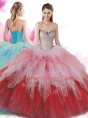 Sweetheart Sleeveless Tulle Sweet 16 Dresses Beading and Ruffles Lace Up