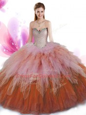 Sweetheart Sleeveless Tulle Sweet 16 Dresses Beading and Ruffles Lace Up