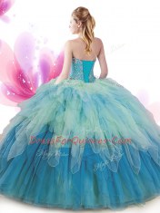 Sweetheart Sleeveless Tulle Sweet 16 Dresses Beading and Ruffles Lace Up