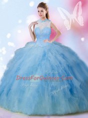 Sleeveless Lace Up Floor Length Beading and Ruffles 15th Birthday Dress