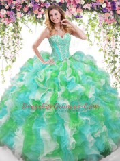 Pretty Floor Length Lace Up 15th Birthday Dress Multi-color for Military Ball and Sweet 16 and Quinceanera with Beading and Ruffles