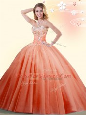 Spectacular Sweetheart Sleeveless Tulle Quince Ball Gowns Beading Lace Up