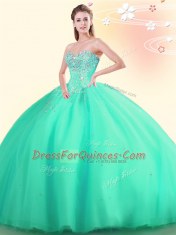 Sweetheart Sleeveless Lace Up 15 Quinceanera Dress Apple Green Tulle
