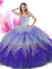 Suitable Sweetheart Sleeveless Tulle Sweet 16 Dresses Beading and Ruffles Lace Up