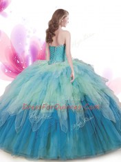 Suitable Sweetheart Sleeveless Tulle Sweet 16 Dresses Beading and Ruffles Lace Up
