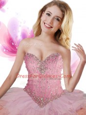 Suitable Sweetheart Sleeveless Tulle Sweet 16 Dresses Beading and Ruffles Lace Up