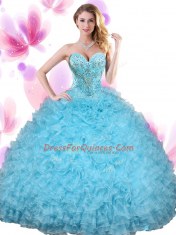 Sleeveless Lace Up Floor Length Beading and Ruffles Quinceanera Dress