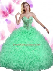 Sleeveless Lace Up Floor Length Beading and Ruffles Quinceanera Dress