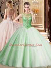Edgy Apple Green Scoop Neckline Beading 15 Quinceanera Dress Sleeveless Lace Up