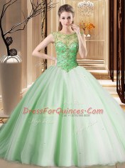 Edgy Apple Green Scoop Neckline Beading 15 Quinceanera Dress Sleeveless Lace Up