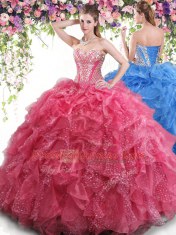 Floor Length Coral Red Quinceanera Dresses Sweetheart Sleeveless Lace Up