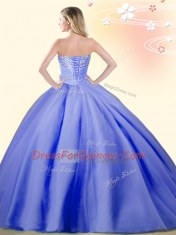 Dramatic Sleeveless Tulle Floor Length Lace Up Ball Gown Prom Dress in Baby Blue with Beading