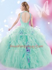 Glorious High-neck Sleeveless Lace Up Sweet 16 Dress Apple Green Tulle