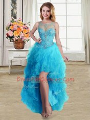 Eye-catching Four Piece Scoop Tulle Sleeveless Floor Length Sweet 16 Quinceanera Dress and Beading and Ruffles