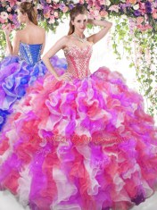 Cute Sleeveless Beading and Ruffles Lace Up Quince Ball Gowns