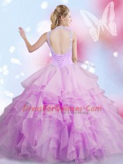 Wonderful Floor Length Lace Up Quinceanera Dress Lilac for Military Ball and Sweet 16 and Quinceanera with Beading and Ruffles