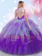 Lovely Sleeveless Beading and Ruffles Zipper Quinceanera Dress