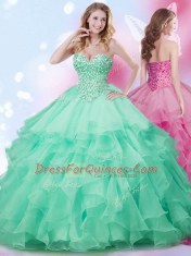 Apple Green Sweetheart Lace Up Beading and Ruffles Quinceanera Dresses Sleeveless