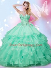 Apple Green Sweetheart Lace Up Beading and Ruffles Quinceanera Dresses Sleeveless