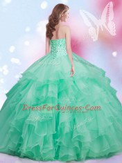 Apple Green Sweetheart Lace Up Beading and Ruffles Quinceanera Dresses Sleeveless