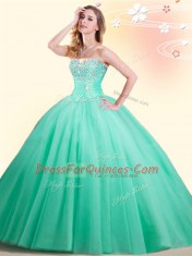 Smart Tulle Sweetheart Sleeveless Lace Up Beading Quinceanera Gown in Apple Green