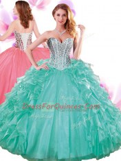 Custom Designed Ball Gowns Vestidos de Quinceanera Turquoise Sweetheart Organza Sleeveless Floor Length Lace Up