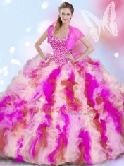 Graceful Four Piece Sweetheart Sleeveless Tulle Sweet 16 Quinceanera Dress Beading and Ruffles Lace Up