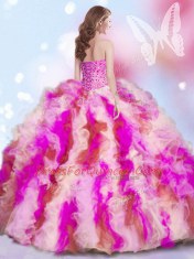 Graceful Four Piece Sweetheart Sleeveless Tulle Sweet 16 Quinceanera Dress Beading and Ruffles Lace Up