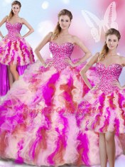 Graceful Four Piece Sweetheart Sleeveless Tulle Sweet 16 Quinceanera Dress Beading and Ruffles Lace Up