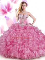 Wonderful Floor Length Rust Red and Peach Sweet 16 Quinceanera Dress Sweetheart Sleeveless Lace Up