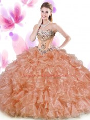 Wonderful Floor Length Rust Red and Peach Sweet 16 Quinceanera Dress Sweetheart Sleeveless Lace Up
