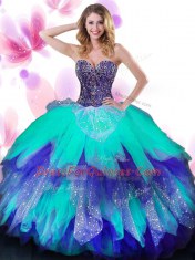 Multi-color Sweetheart Lace Up Beading and Ruffled Layers 15th Birthday Dress Sleeveless