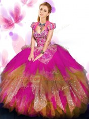 Beading and Ruffled Layers Quinceanera Dresses Multi-color Lace Up Sleeveless Floor Length