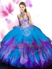 Beading and Ruffled Layers Quinceanera Dresses Multi-color Lace Up Sleeveless Floor Length