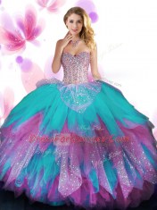 Beading and Ruffled Layers Quinceanera Dresses Multi-color Lace Up Sleeveless Floor Length