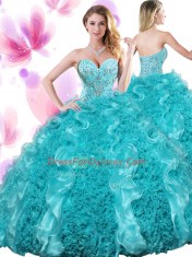 Cute Beading and Ruffles Sweet 16 Quinceanera Dress Teal Lace Up Sleeveless Floor Length